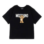 T-shirt panna Moschino Kids in cotone con stampa orsetto Teddy e logo. Comfort e stile per un look casual e riconoscibile ogni giorno.