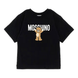 T-shirt panna Moschino Kids in cotone con stampa orsetto Teddy e logo. Comfort e stile per un look casual e riconoscibile ogni giorno.