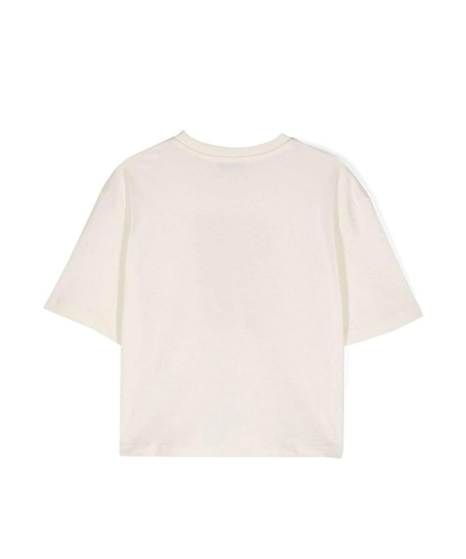 MSGM Kids T-Shirt Crop Crema con Stampa Logo per Bambine (retro)