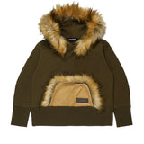 Dsquared2 Kids Felpa Verde Scuro con Dettagli in Pelliccia Unisex