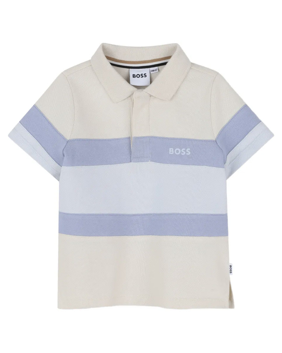 Hugo Boss Kids Polo Sabbia con Bande Viola e Lilla per Neonati