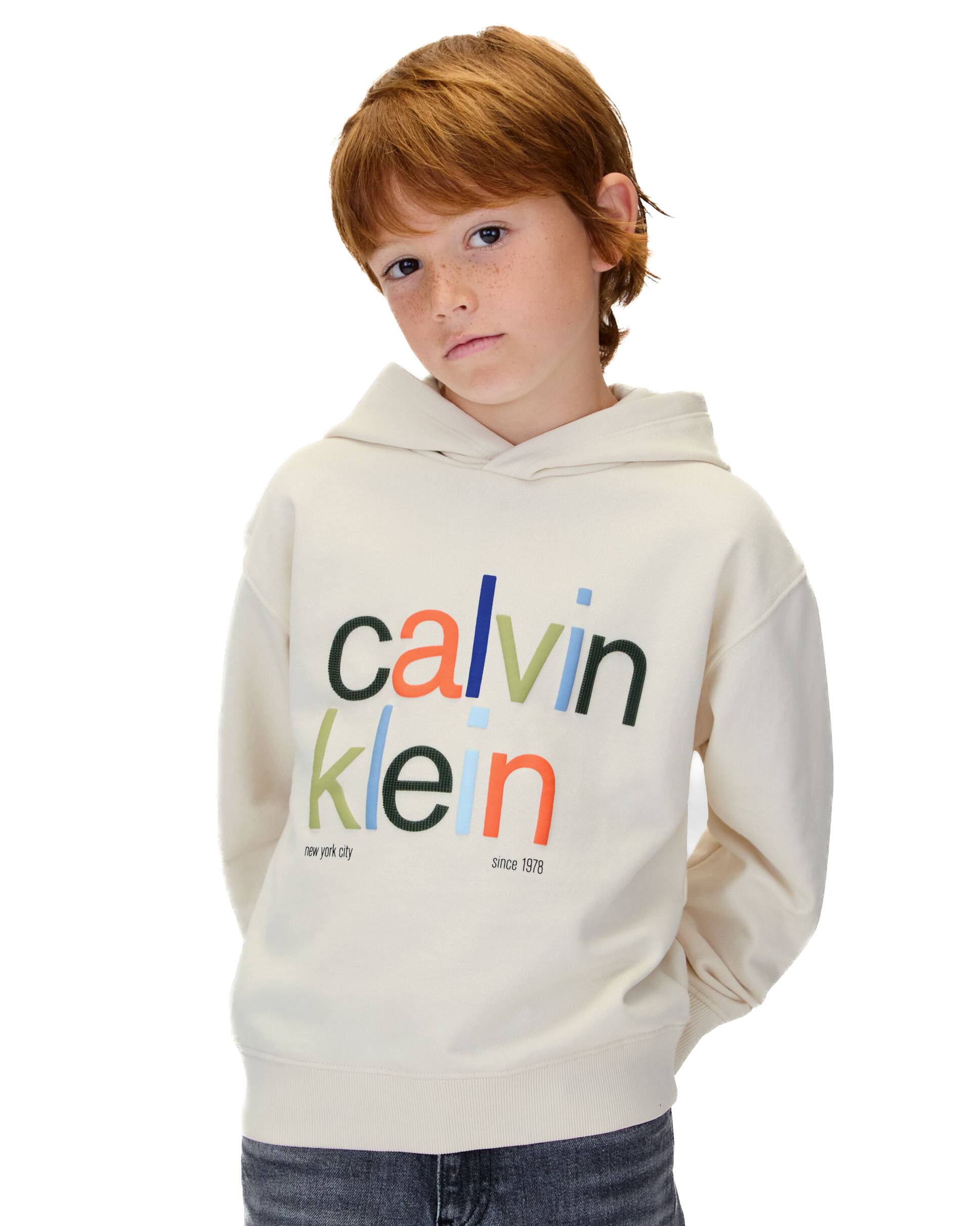 Calvin Klein Kids Felpa con Cappuccio WhiteCap Gray per Bambini