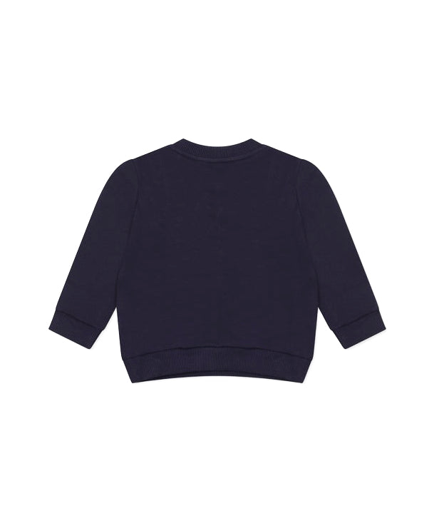 Moschino Kids Felpa Girocollo Navy con Stampa per Neonati