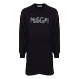 MSGM Kids Abito Nero in Felpa con Logo Bambine