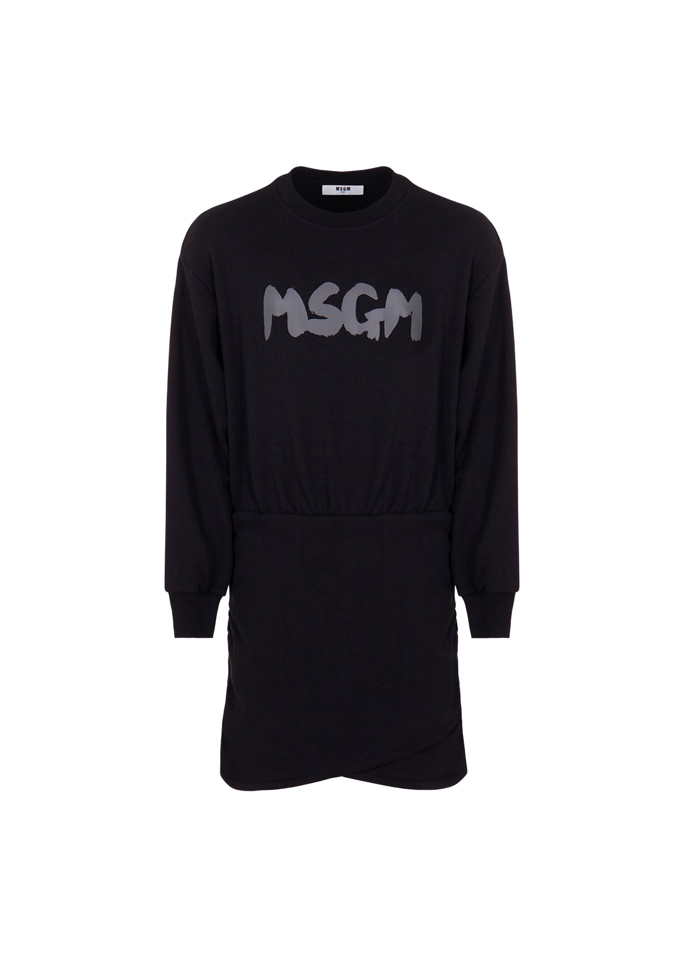 MSGM Kids Abito Nero in Felpa con Logo Bambine
