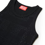 Diesel Kids Canotta Nera con Applicazioni Strass con Logo in Negativo per Bambini