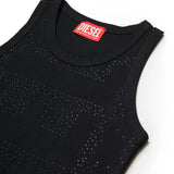 Diesel Kids Canotta Nera con Applicazioni Strass con Logo in Negativo per Bambini
