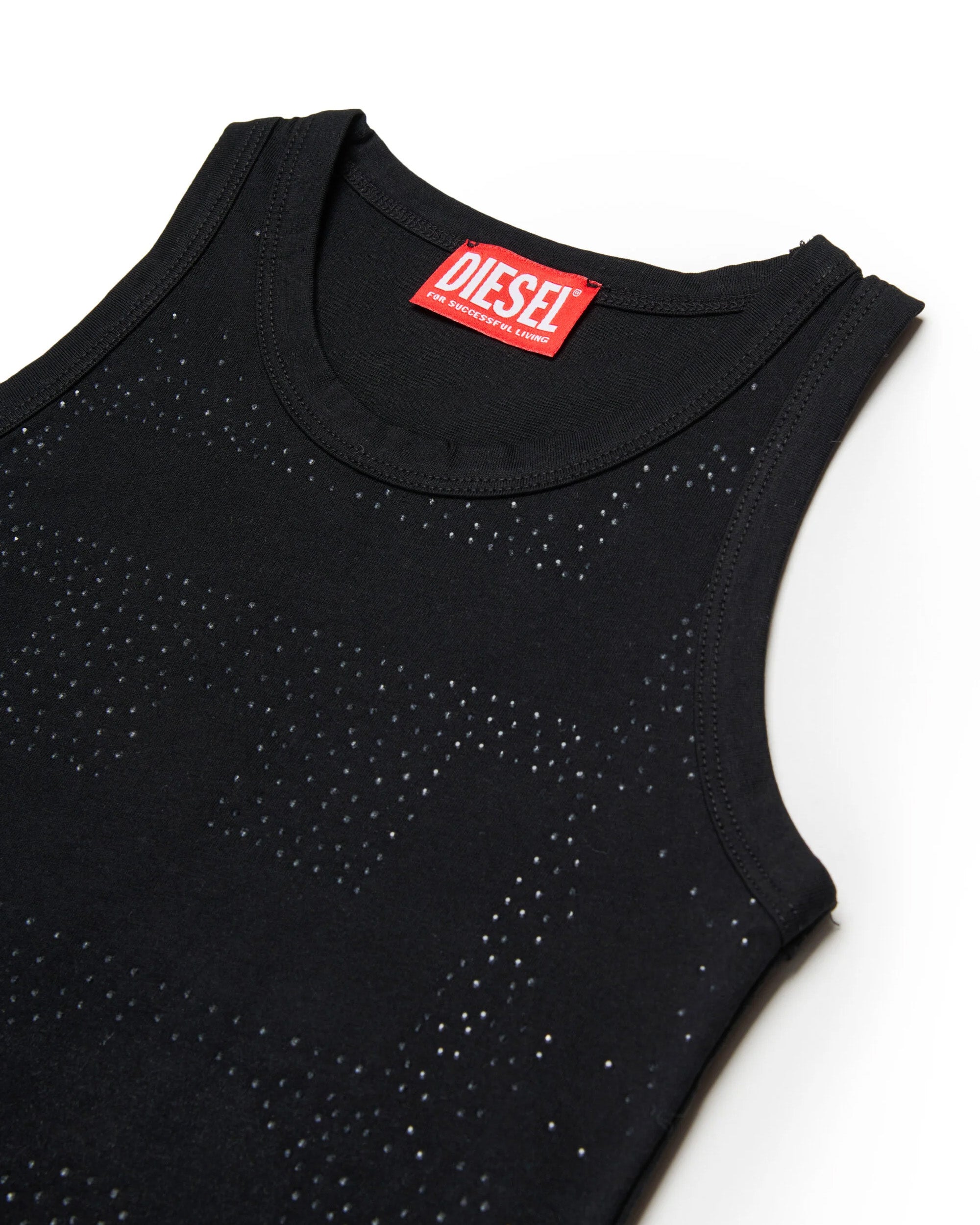 Diesel Kids Canotta Nera con Applicazioni Strass con Logo in Negativo per Bambini