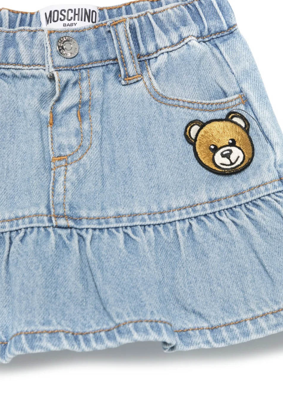 Moschino Kids Gonna Denim con Applicazione Teddy per Neonate