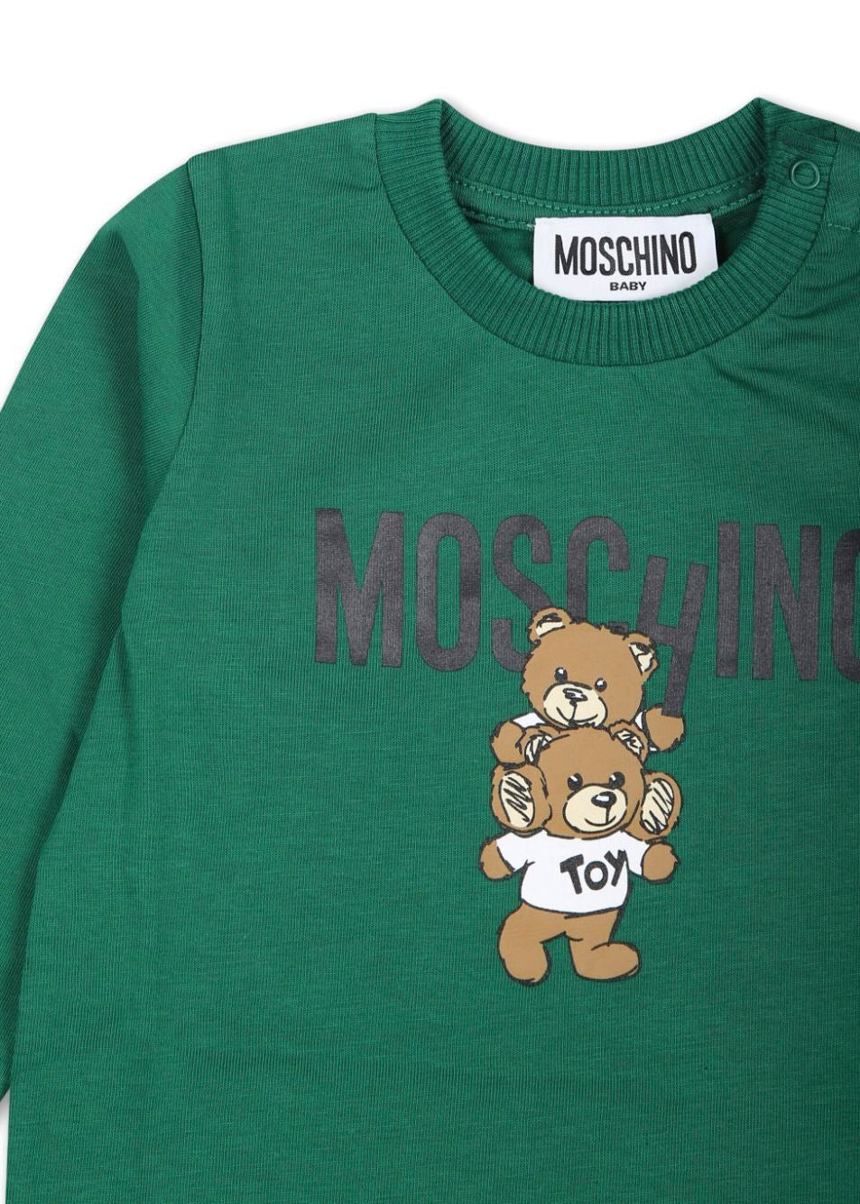 Moschino Kids Blusa Verde con Stampa Logo Teddy Bear per Neonati (dettaglio)