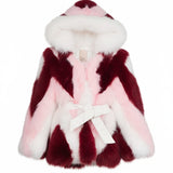 Yes London Kids Giacca Ecovisone con Cappuccio Tricolore Bordeaux/Bianco/Rosa per Bambine