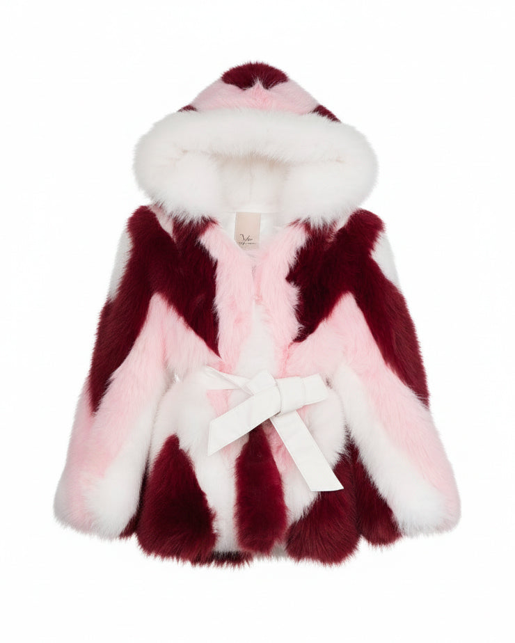 Yes London Kids Giacca Ecovisone con Cappuccio Tricolore Bordeaux/Bianco/Rosa per Bambine