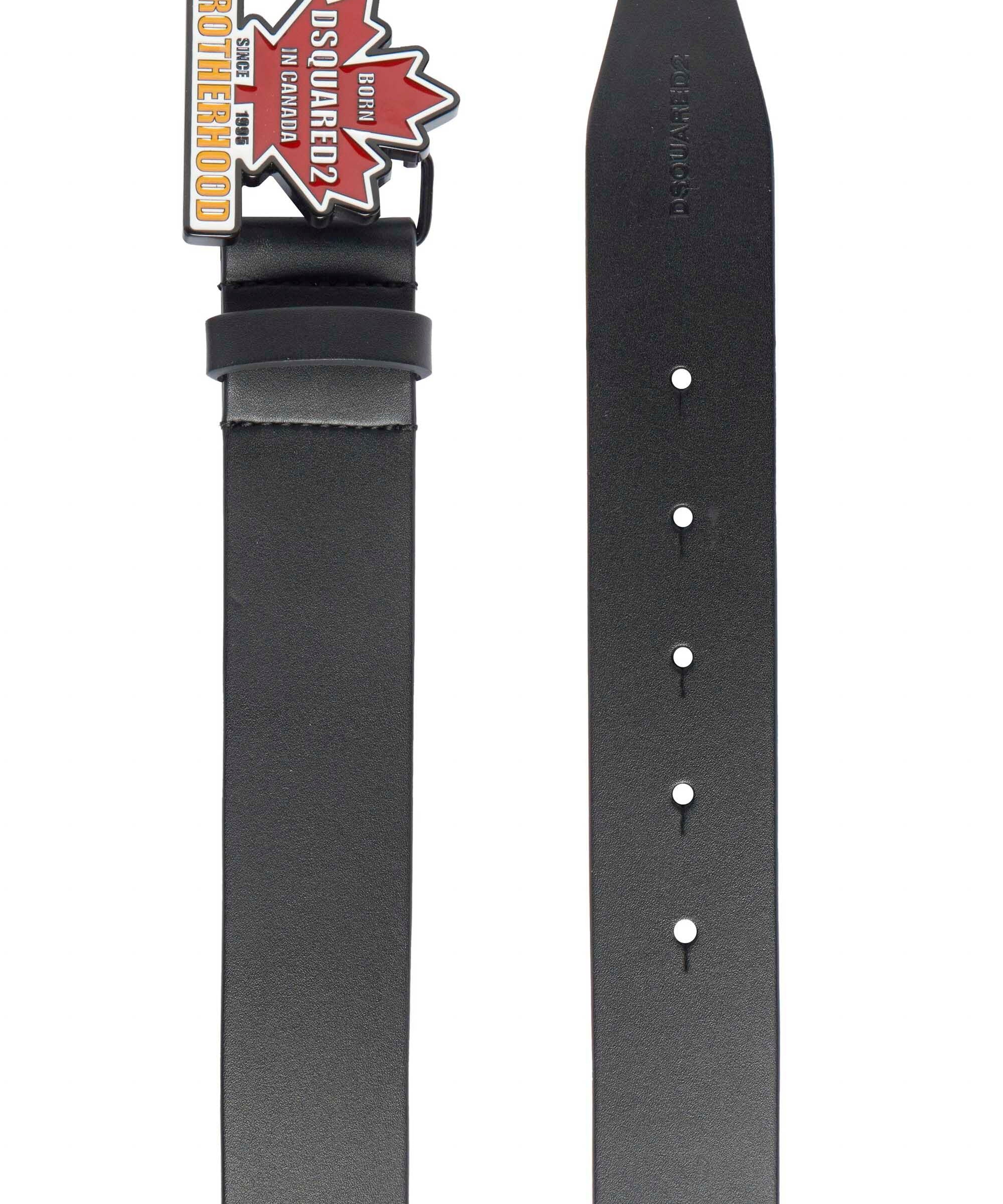 Dsquared2 Kids Cintura Nera con Fibbia Maple Leaf per Bambini 