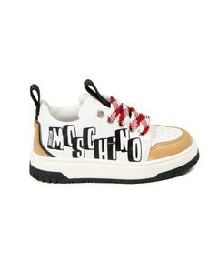 Moschino Kids Sneakers Bianco/Biscotto con Logo per Bambini