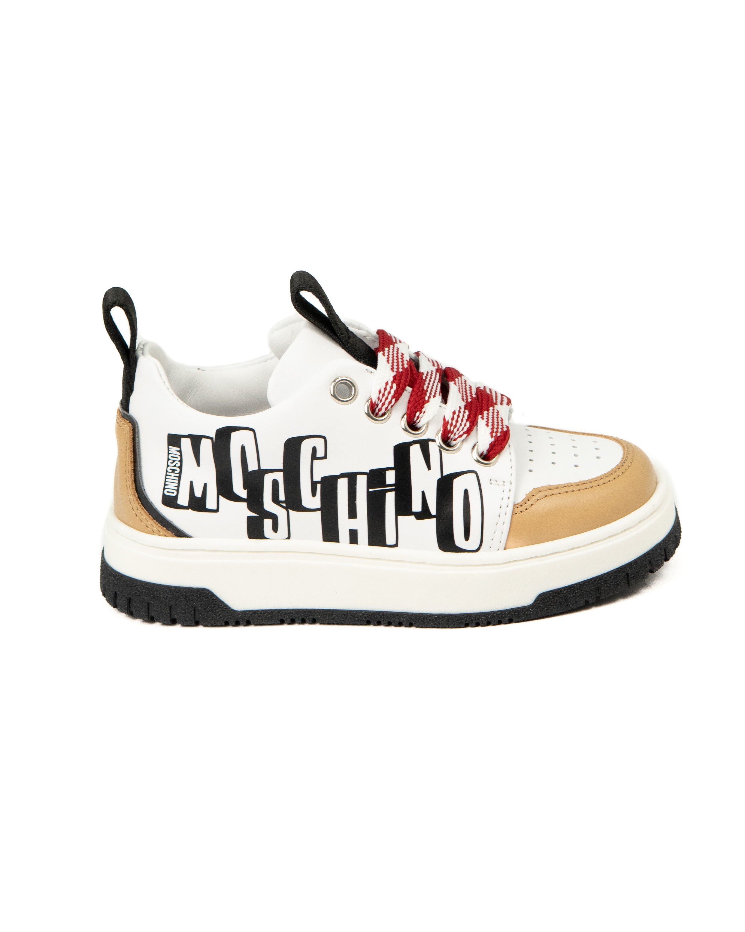 Moschino Kids Sneakers Bianco/Biscotto con Logo per Bambini