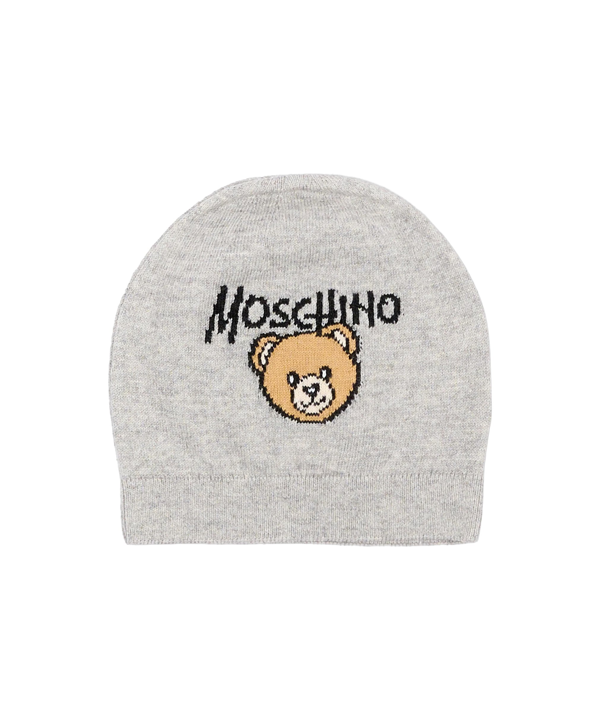 Moschino Kids Cappellino Grigio in Maglia con Teddy Bear e Logo Unisex