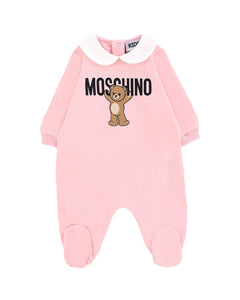 Moschino Kids Tutina Rosa con Logo per Neonate