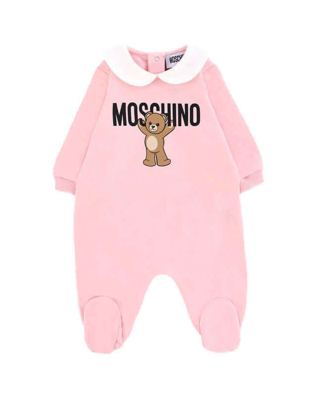 Moschino Kids Tutina Rosa con Logo per Neonate
