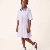 Msgm Kids Abito Fantasia a Righe Celeste e Blu con Logo Ricamato per Bambine
