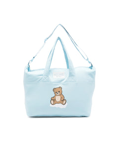 Moschino Kids Borsa Mamma+Fasciatoio Celeste con Logo Teddy Bear