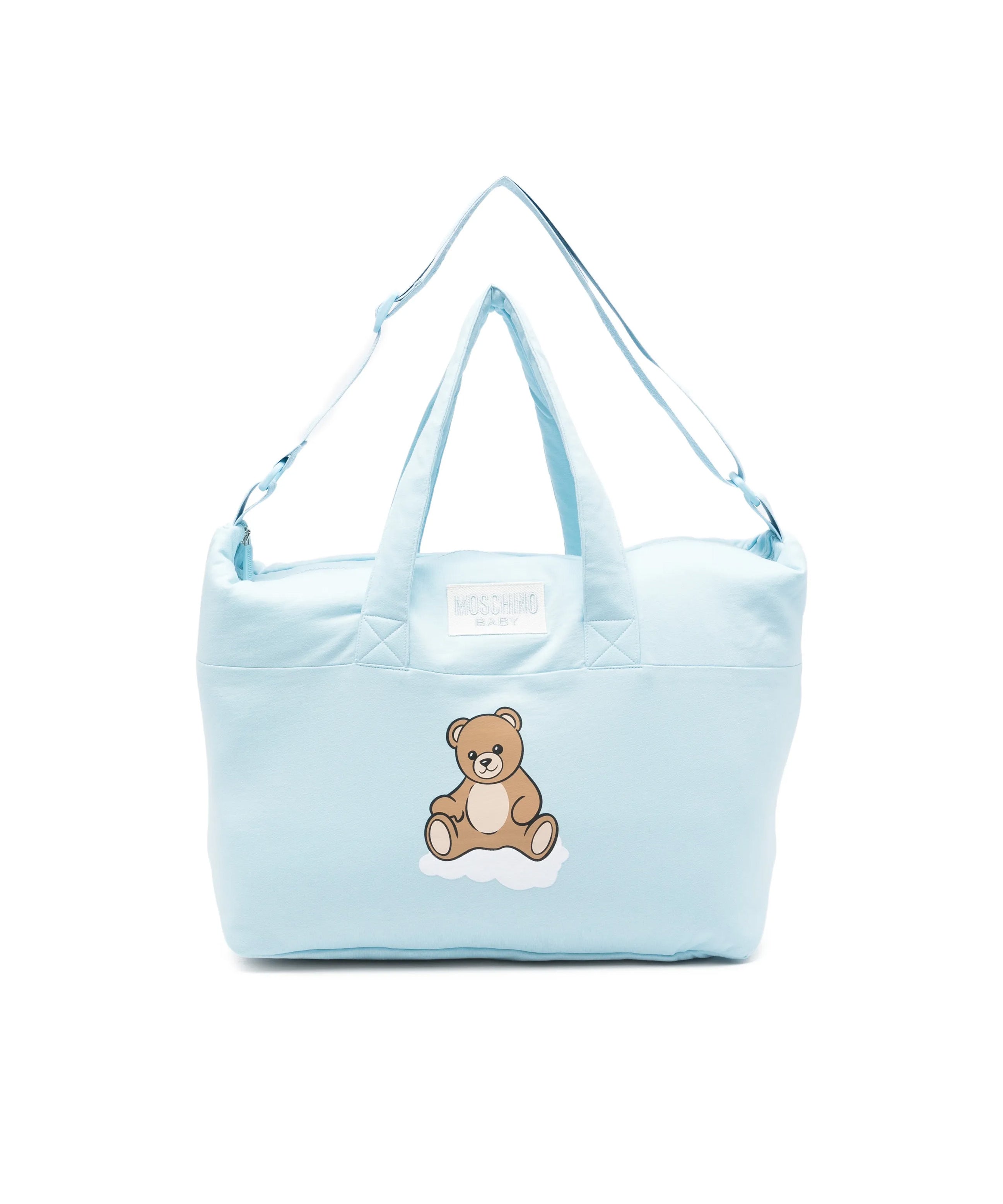 Moschino Kids Borsa Mamma+Fasciatoio Celeste con Logo Teddy Bear