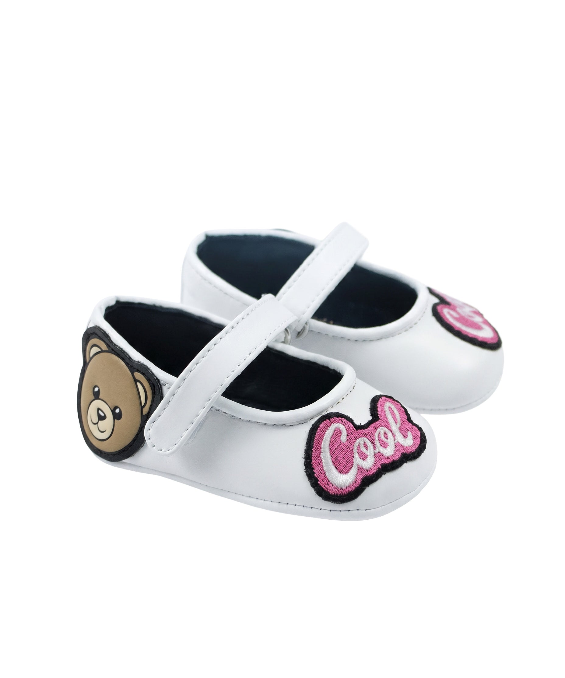 Moschino Kids Ballerina Bianco con Toppe e Chiusure a Strappo per Neonate
