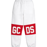 GCDS Kids Pantalone Tuta Bianco con Banda Rossa Logata