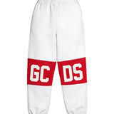 GCDS Kids Pantalone Tuta Bianco con Banda Rossa Logata