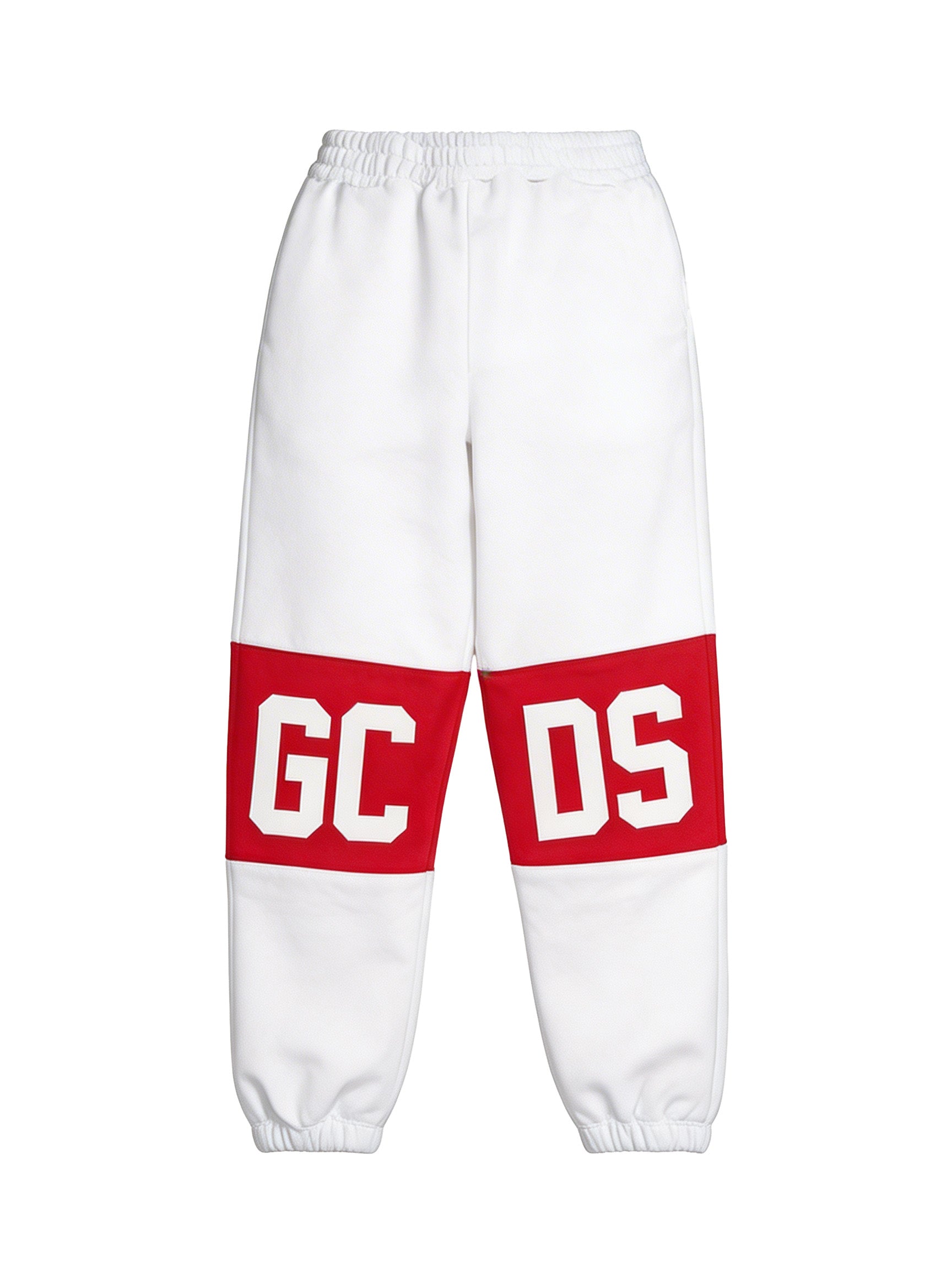 GCDS Kids Pantalone Tuta Bianco con Banda Rossa Logata