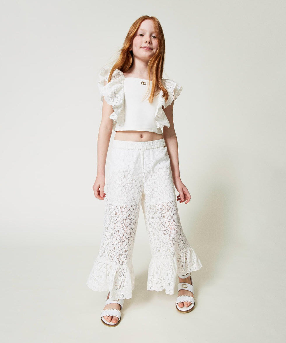 Twinset Kids Pantaloni in Pizzo e Sangallo