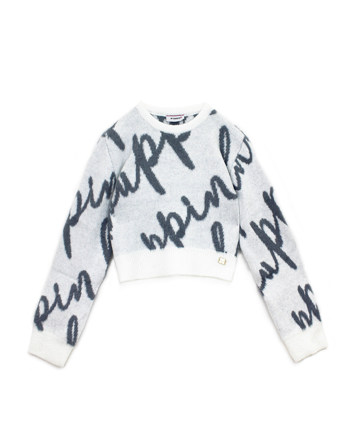 Pinko Kids Maglione Crop Bianco con Logo All-over per Bambine
