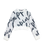 Pinko Kids Maglione Crop Bianco con Logo All-over per Bambine