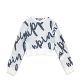 Pinko Kids Maglione Crop Bianco con Logo All-over per Bambine