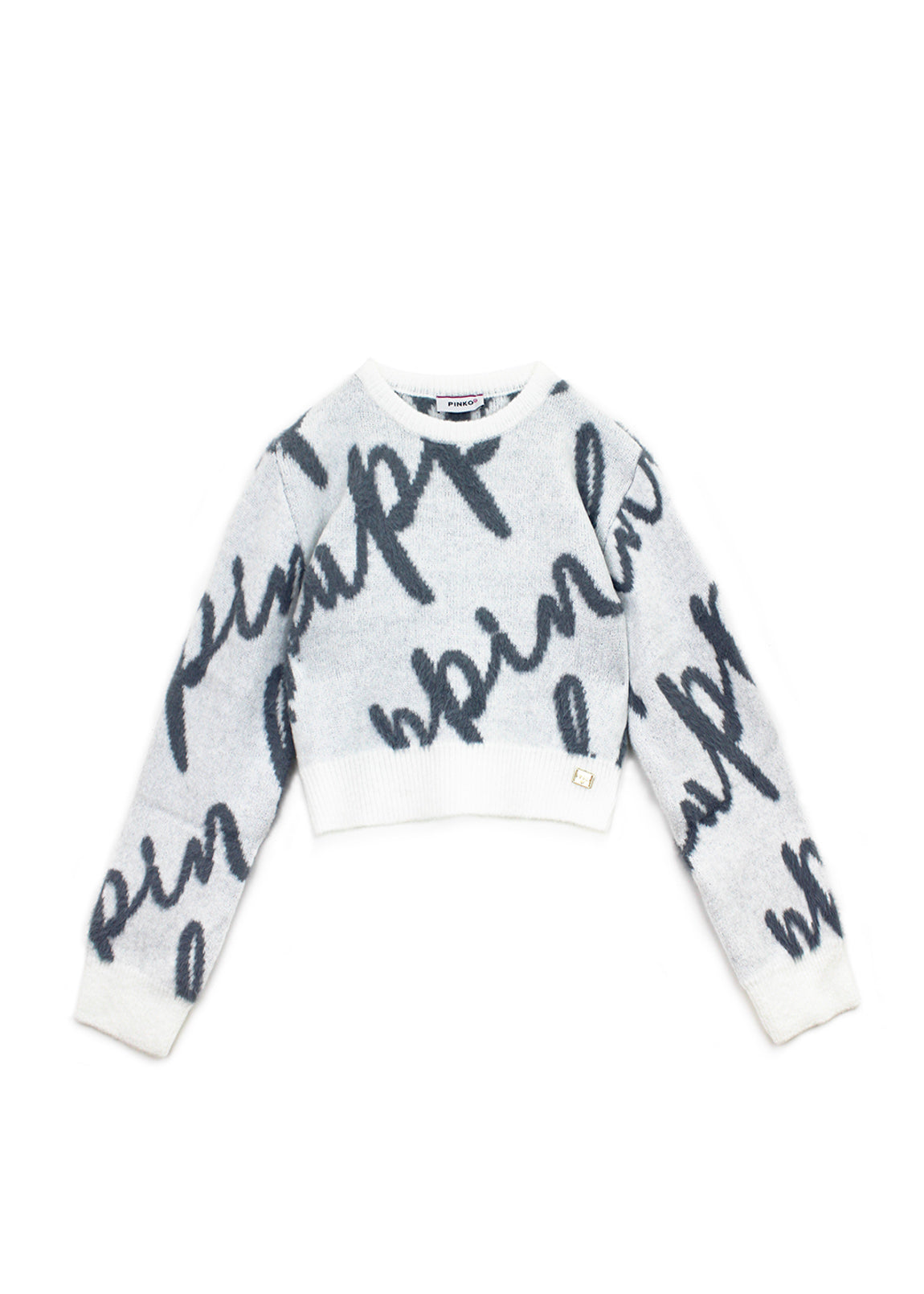 Pinko Kids Maglione Crop Bianco con Logo All-over per Bambine