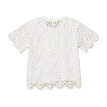 Twinset Kids T-Shirt Off-White con Maniche e Dettagli in Pizzo per Bambine e Neonate
