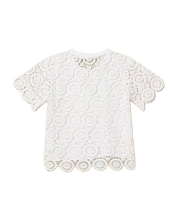 Twinset Kids T-Shirt Off-White con Maniche e Dettagli in Pizzo per Bambine e Neonate
