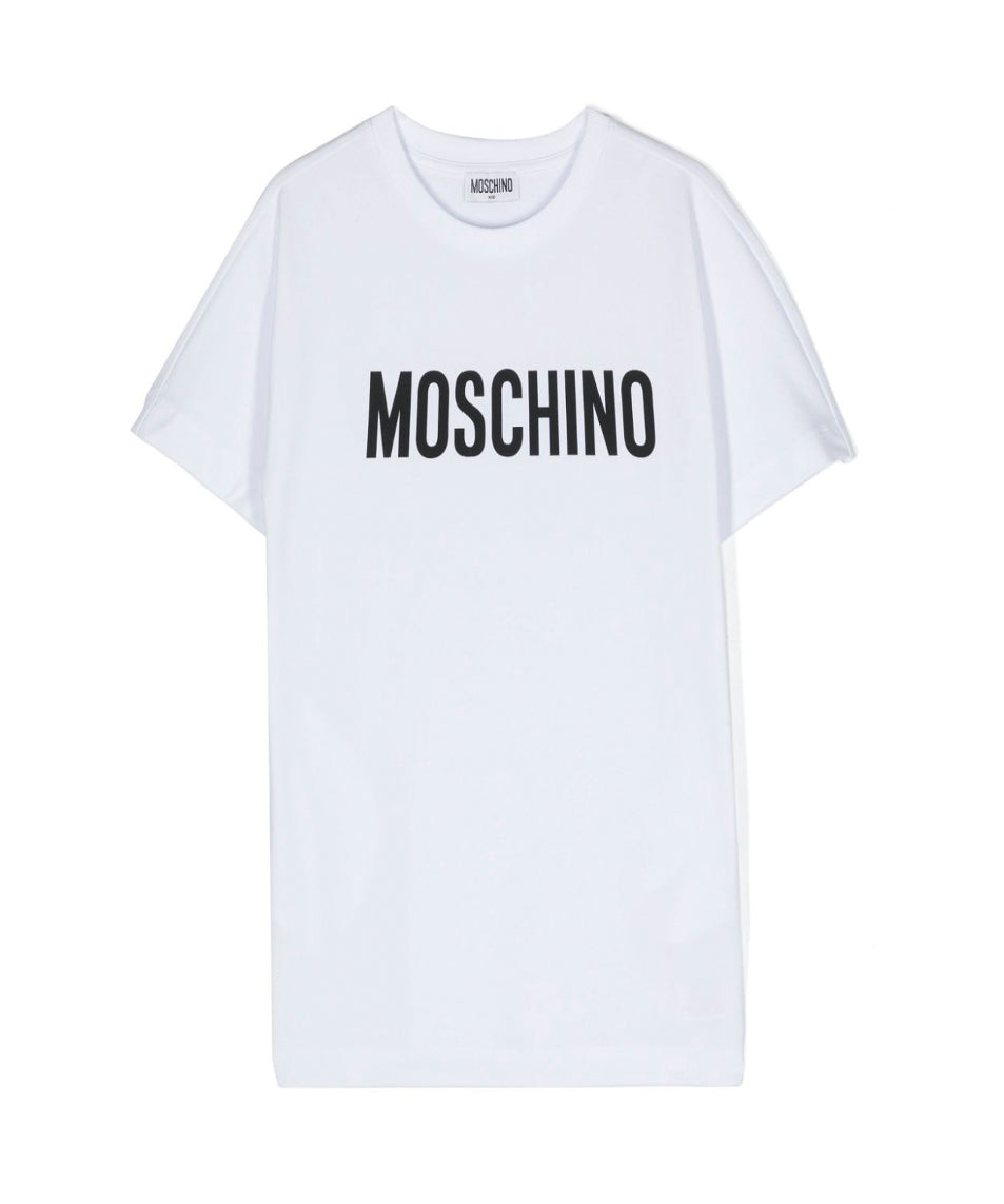 Moschino Kids Abito Bianco con Logo per Bambine