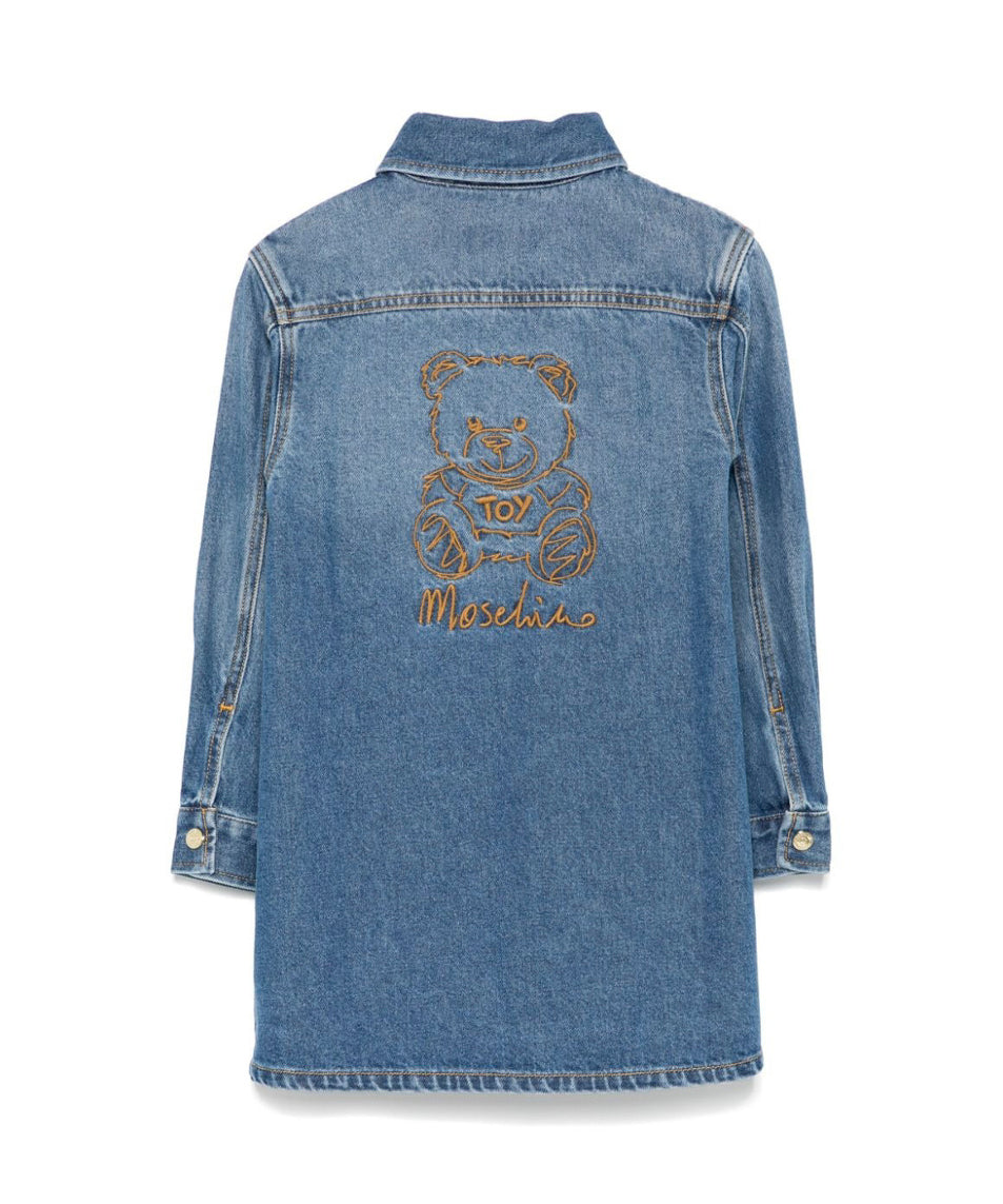 Moschino Kids Abito Denim con Ricamo Teddy Bear per Bambine (retro)