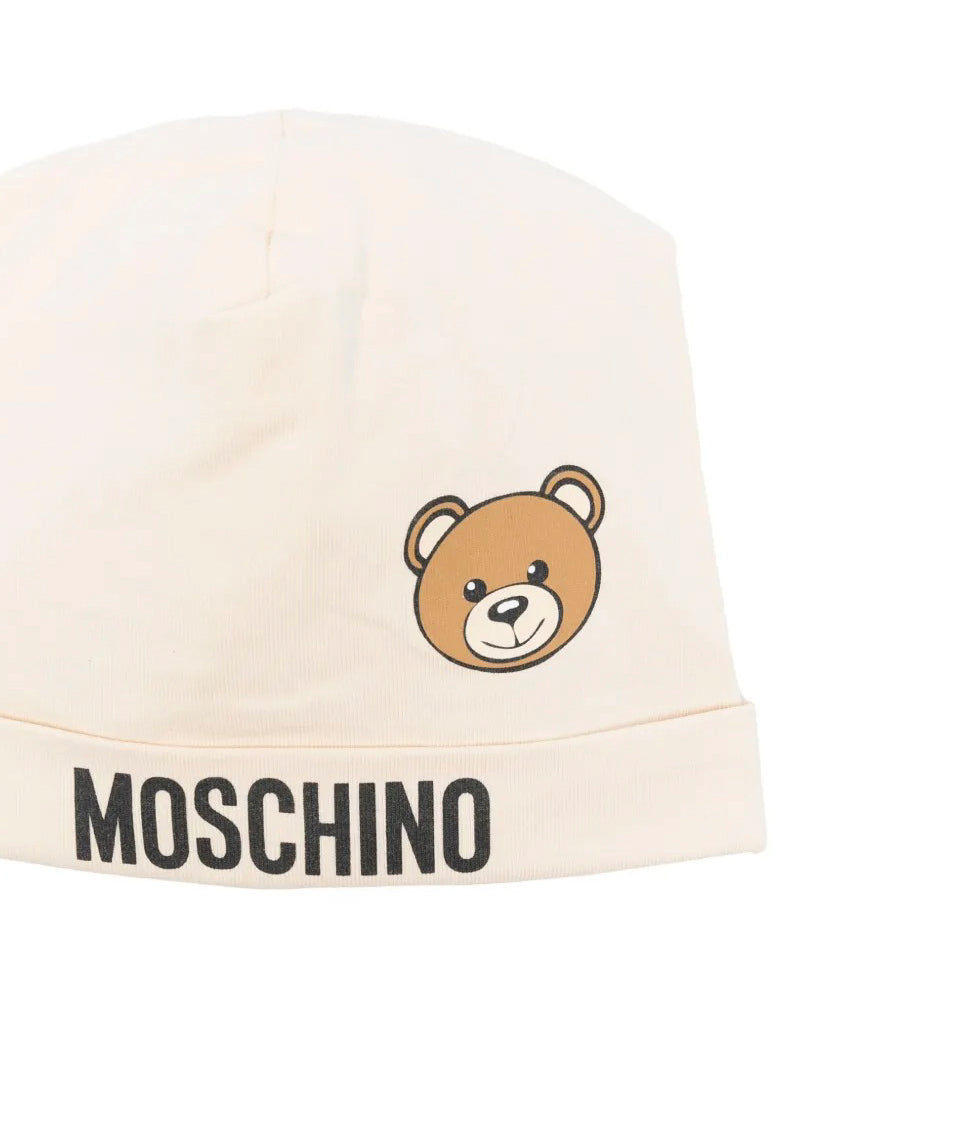 Moschino Kids Cappello Beige con Logo Teddy Bear per Neonati