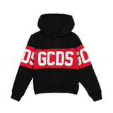 GCDS Kids Felpa con Cappuccio Nera con Banda Rossa Logata