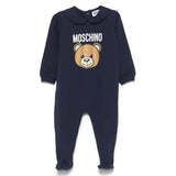 Moschino Kids Navy Blue Teddy Bear Logo Baby Romper