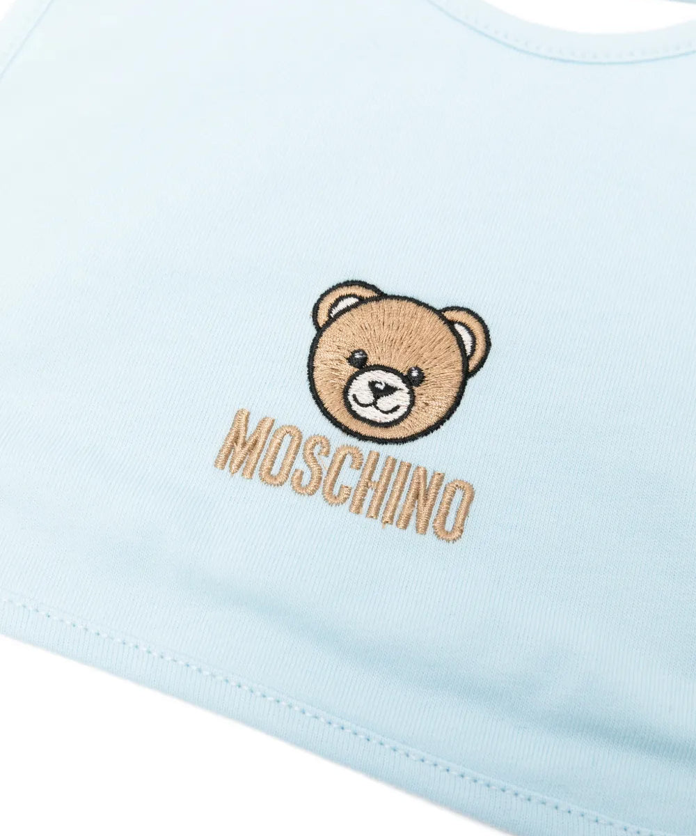 Moschino Kids Set Bavetta+Cappellino Celeste per Neonati