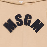 MSGM Kids Felpa con Cappuccio Cammello con Logo Nero per Bambine