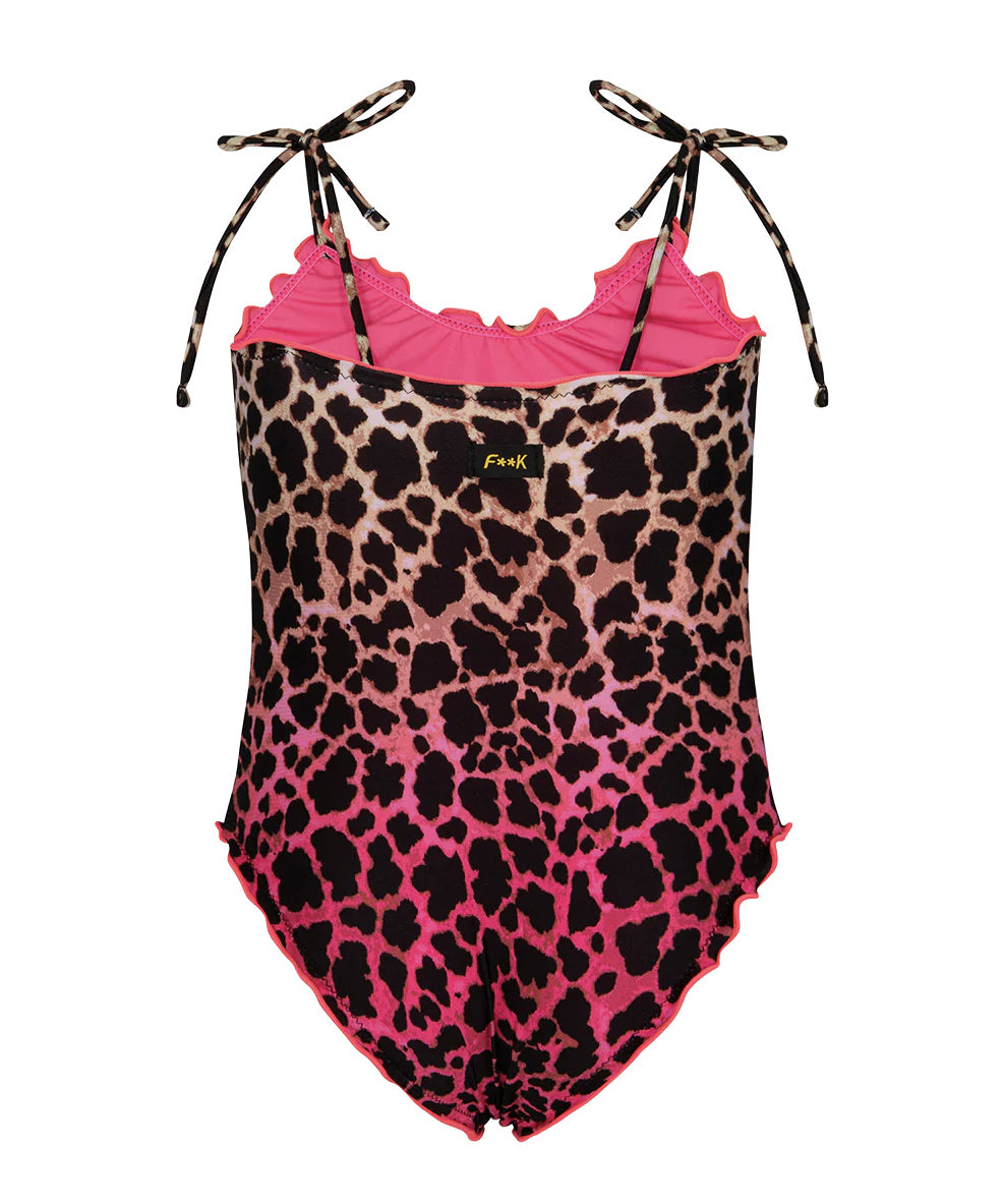 F**K Kids Costume Intero Fantasia Leopardato Rosa per Bambine