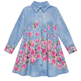 Blumarine Kids Abito Blu con Fantasia Rose per Neonate