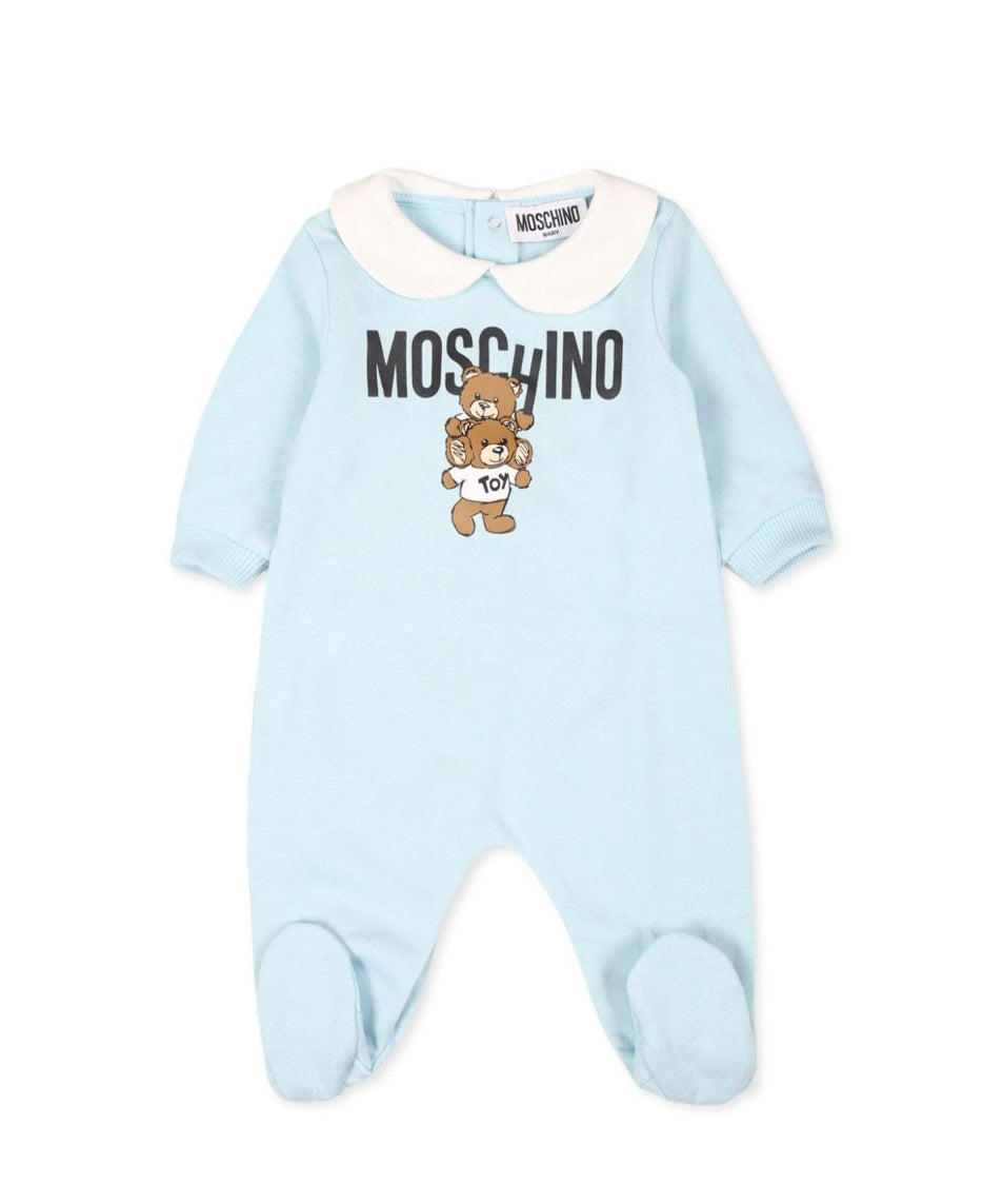 Moschino Kids Tutina Cielo con Stampa Logo Teddy Bear per Neonati