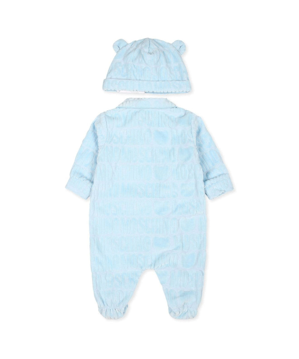 Moschino Kids Tutina Cielo in Spugna con Logo Jacquard per Neonati