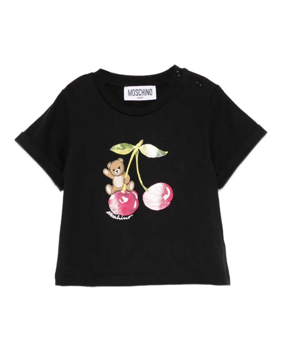 Moschino Kids T-Shirt Nero con Teddy Bear per Neonate