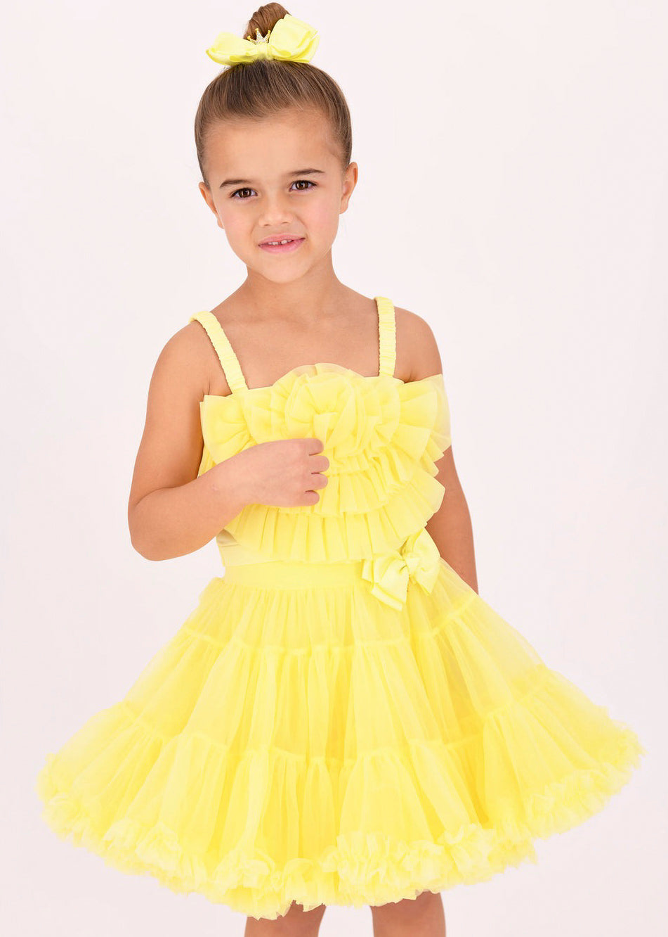 Angel's Face Yellow Top with Tulle Rosette for Girls