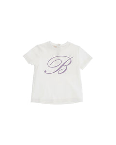 Blumarine Kids T-shirt Avorio con Stampa Sigla Solo a Contrasto per Neonate